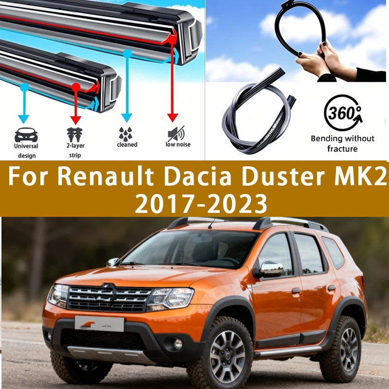 

For Renault Dacia Duster MK2 2017-2023 Front Windshield Wiper Blades Set Replacement Silent HD Durable Auto Glass Wipers 24"+18"