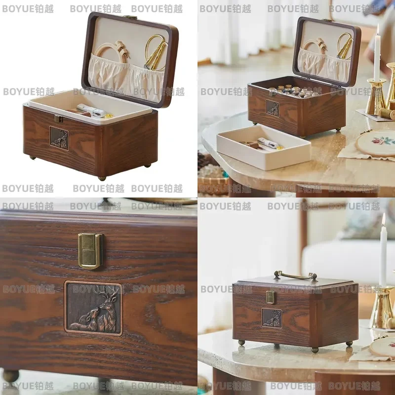 Large Wooden Sewing Box Portable Hand Stitch Kit Household Craft Storage Organizer Wedding Gift Tool Set
