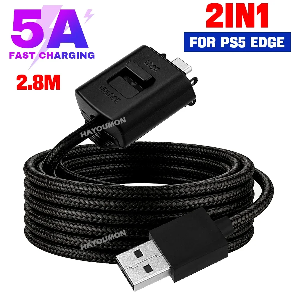 2IN1 For PS5 Edge Controller Lock Connector Housing Anti Loose Fixed Buckle Braided USB Charging Cable Anti-break Game Accessori