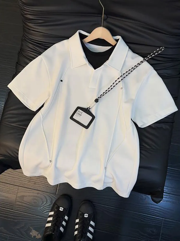 American Style Fake Two-Piece  Shirt Short Sleeve Men's Summer Splicing Deconstruction T-Shirt Shoulder-Length Half Sleeve