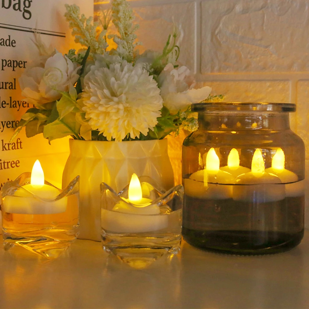 Flameless Floating Candle Waterproof Flickering Tealights Warm White Led Candles for Pool SPA Bathtub Wedding Party Dinner Decor