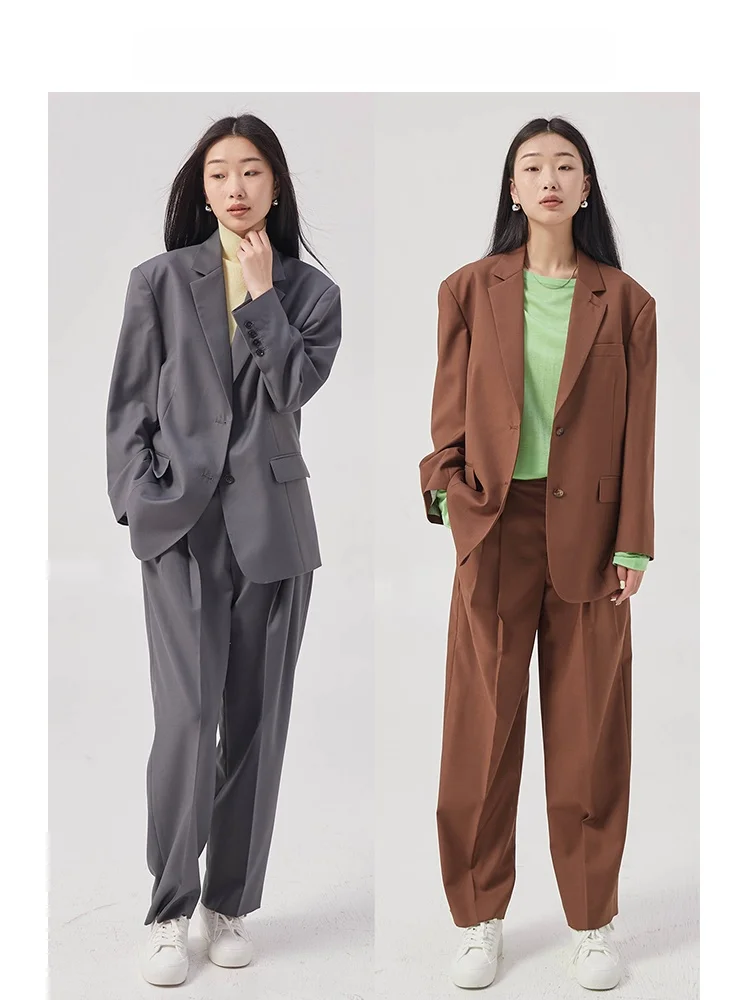 

VKI Casual Woolen Suit Set for Women Single Buttoned Well-Tailored Polyester Long Sve Zipper Closure Busin Commute Sle
