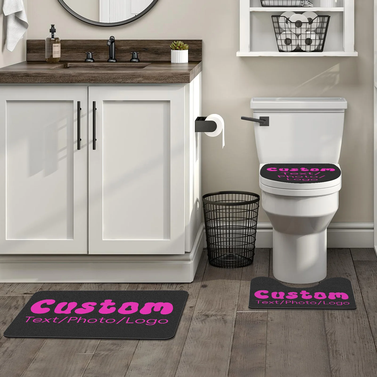 3PCS/Set Custom Non-Slip Soft Bath Mat Toilet Cover Carpet Floor Mat Bathroom Absorb Water Rug Personalization Shower Rugs Set