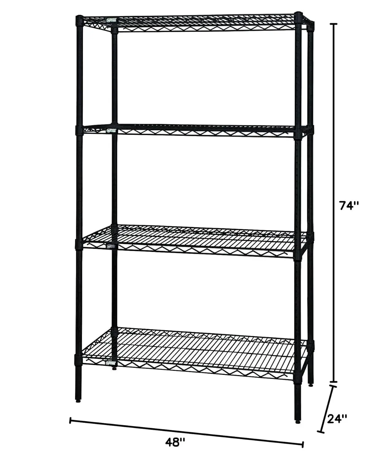 Quantum Storage Systems Starter Kit, 4-Tier Wire Shelving Unit, acabamento preto, 24 "Largura x 48" Comprimento, WR74-2448BK