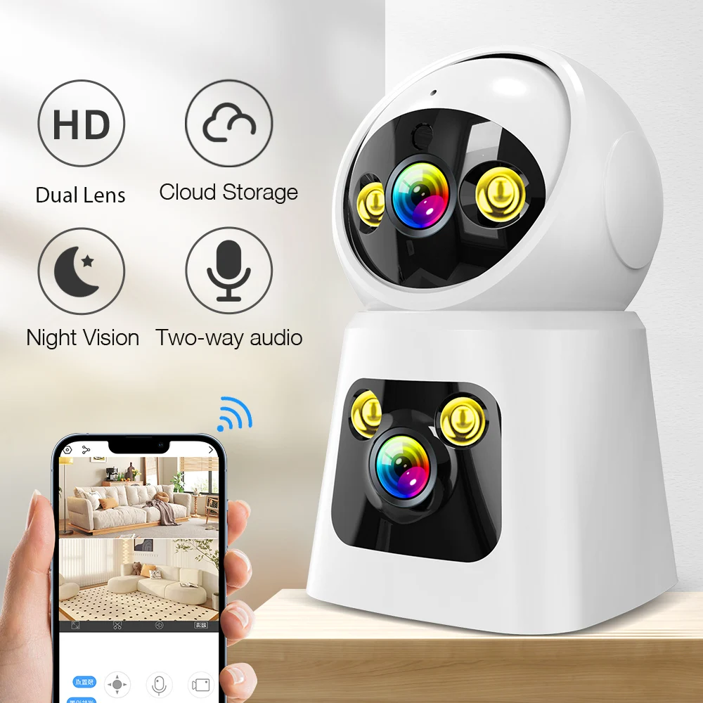 

Dual-Lens Indoor Camera Home Security Camera with Fixed Lens and Dome Camera in 1 Expanded Viewing Angle Dual-Screen Display