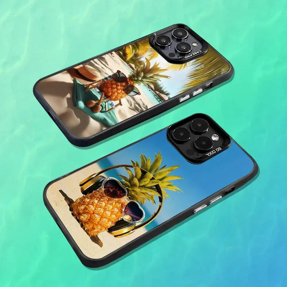 

Fruit Art Cute Pineapple Phone Case For iPhone 16,15,14,13,12,11,Mini,Pro,MAX Black Matte Shockproof Cover