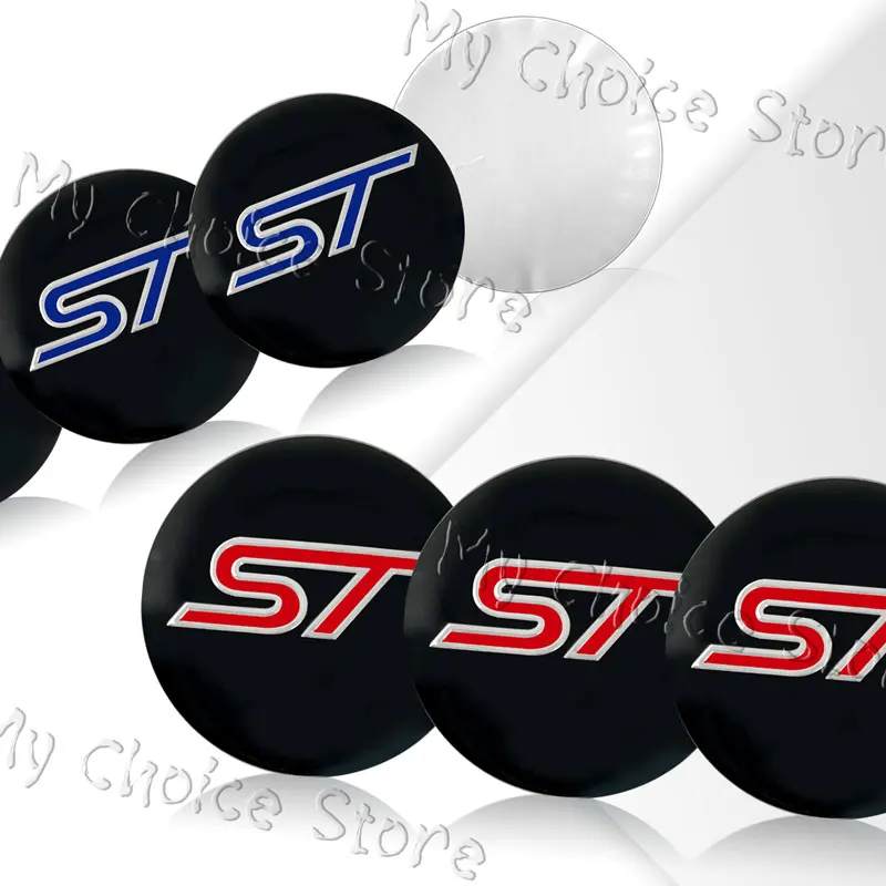 4 pz 56mm Car Styling ST Logo Emblem Wheel Center Hub Cap Rim Hub antipolvere Cover Sticker per Ford ST Fiesta Mustang Shelby GT