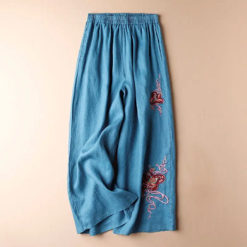 

Summer Thin Retro Cotton Linen Wide Leg Pants for Women Loose Casual Pants Artistic and Versatile Pure Cotton Cropped Pants