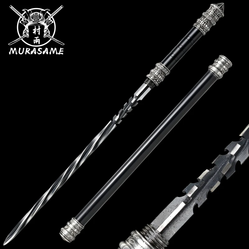 Chinese Tang Staff Sword Manganese Steel Armor-Piercing Cone Stainless Steel Sheath Warrior Katana Collectible Sword Home Decor