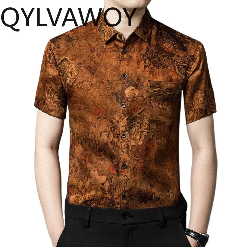 

QYLVAWOY 100% натуральные мужские рубашки из тутового шелка Xiangyunsha, высококачественные летние топы, ретро-рубашки, мужская одежда