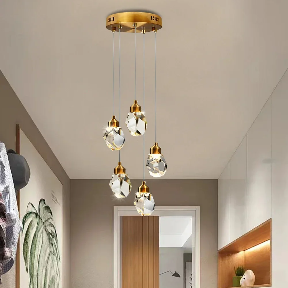 New  K9 Crystal Dining Chandeliers For Bedroom Bedsides Balcony Bar Room Decor Lamps Gold Wire Hanging  Ceiling Lights