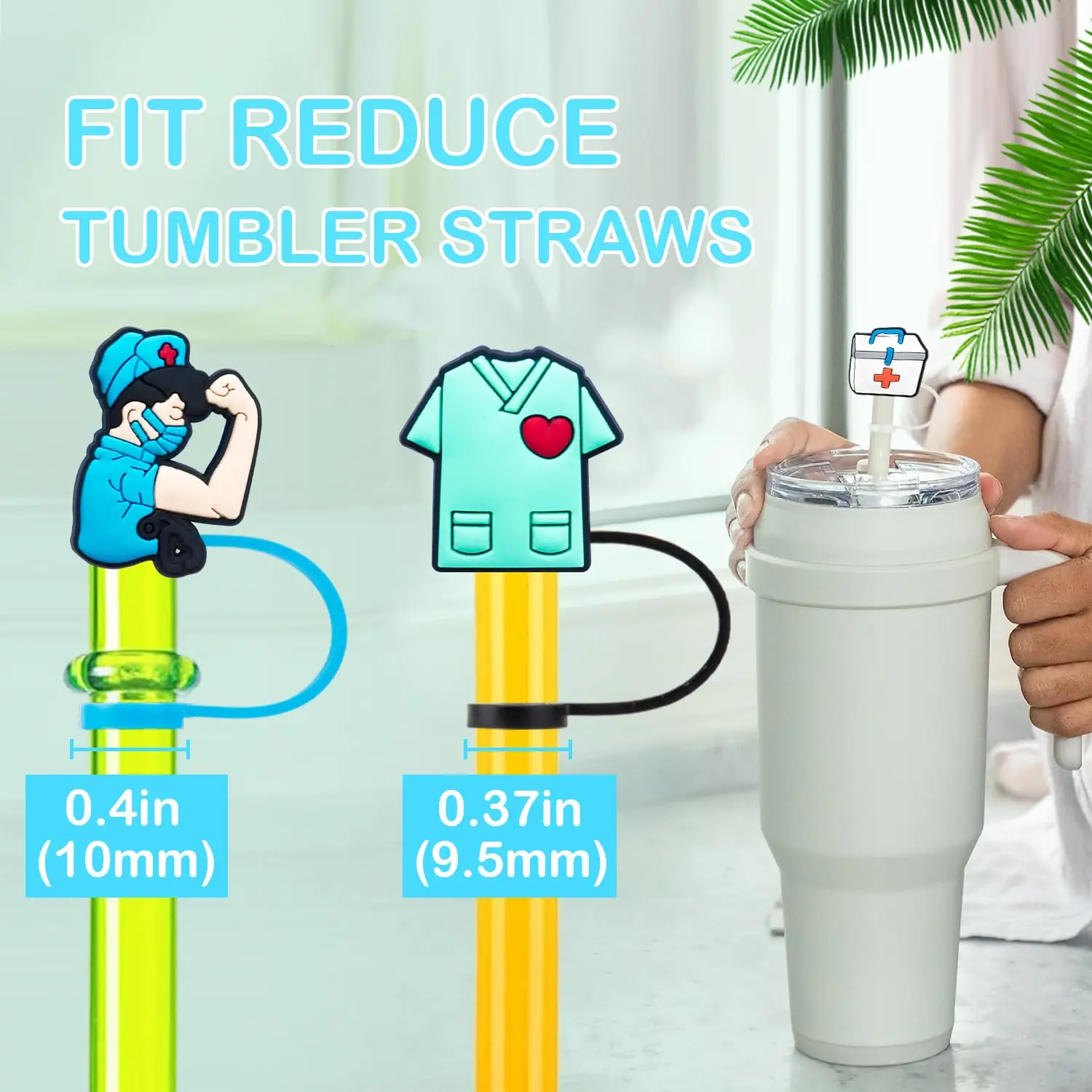 12 Pcs Nursing Straw Covers Cap for Stanley Cup 30&40 Oz, Tumbler, Water Bottle Silicone Straw Topper Fits 10mm Reusable Straws