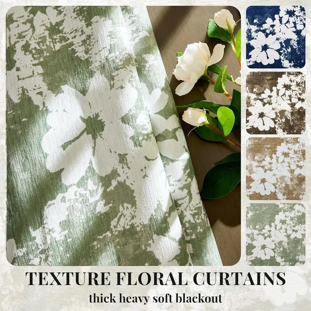 Verdunkelungsvorhänge mit Vintage-Blumenmuster, 100 % Blockout, 2 Paneele, 84 dicke Chenille, wärmeisoliert, für Wohnzimmer und Schlafzimmer