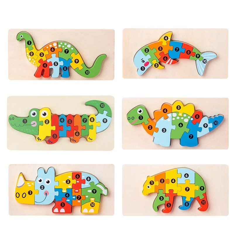 6Pcs Wooden Animal Matching 3D Puzzle Educational Interesting Animal Matching Jigsaw Puzzle Toys