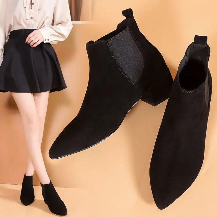 2024 Autumn Winter Boots women Camel Black Ankle Boots For Women Thick Heel Slip On Ladies Shoes Boots Bota Feminina 35-40