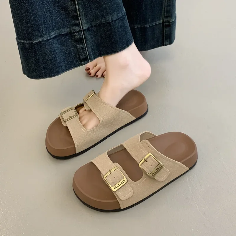 

Крутые тапочки Birkenstocks, женская летняя одежда, новинка 2025, женские пляжные сандалии премиум-класса на толстой подошве с одним словом