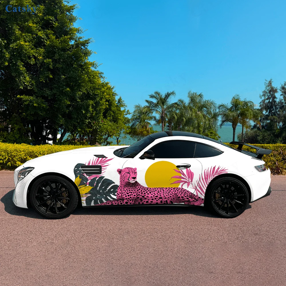 Pink Panther Sunset Car Vinyl Wraps Decal Self-adhesive PVC Sticker Suitable for Trucks SUV Decoration Auto Accessories Gift