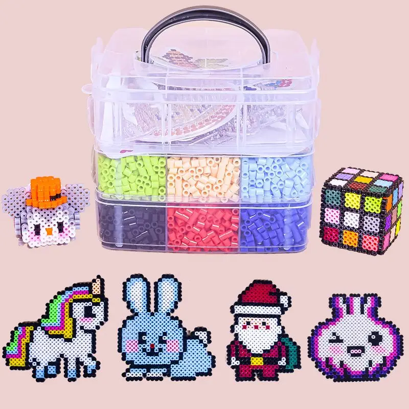 Hot Selling 5mm Hama Beads Square Small Three-layer Combination of Bean Hot Melt Beads DIY Set Pegboard Toys for Girls