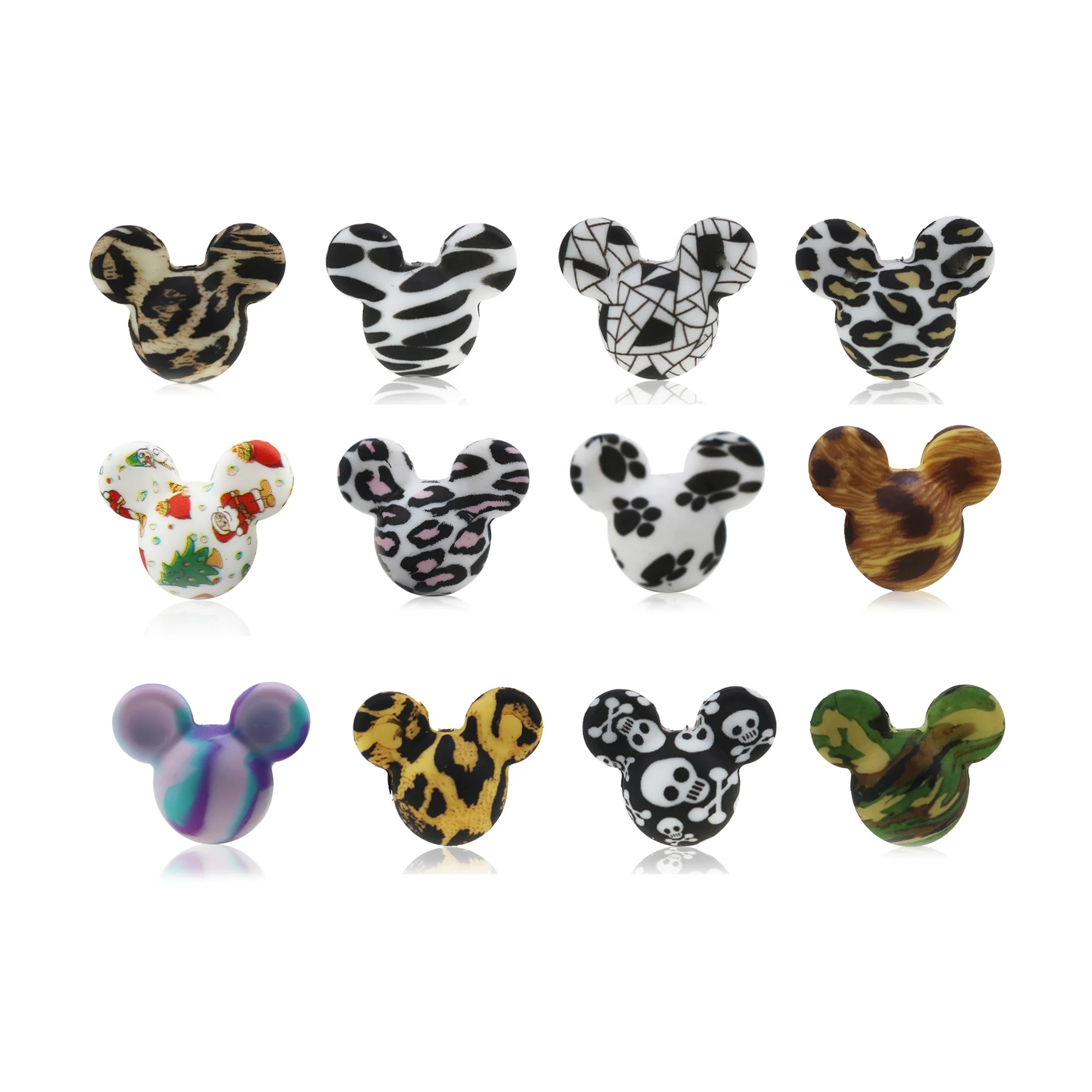 50pcs Mickey Silicone Beads Leopard Print Tie-dye Mini Mouse Pearl DIY Baby Pacifier Chain Food Grade Baby Teething Teether Bead