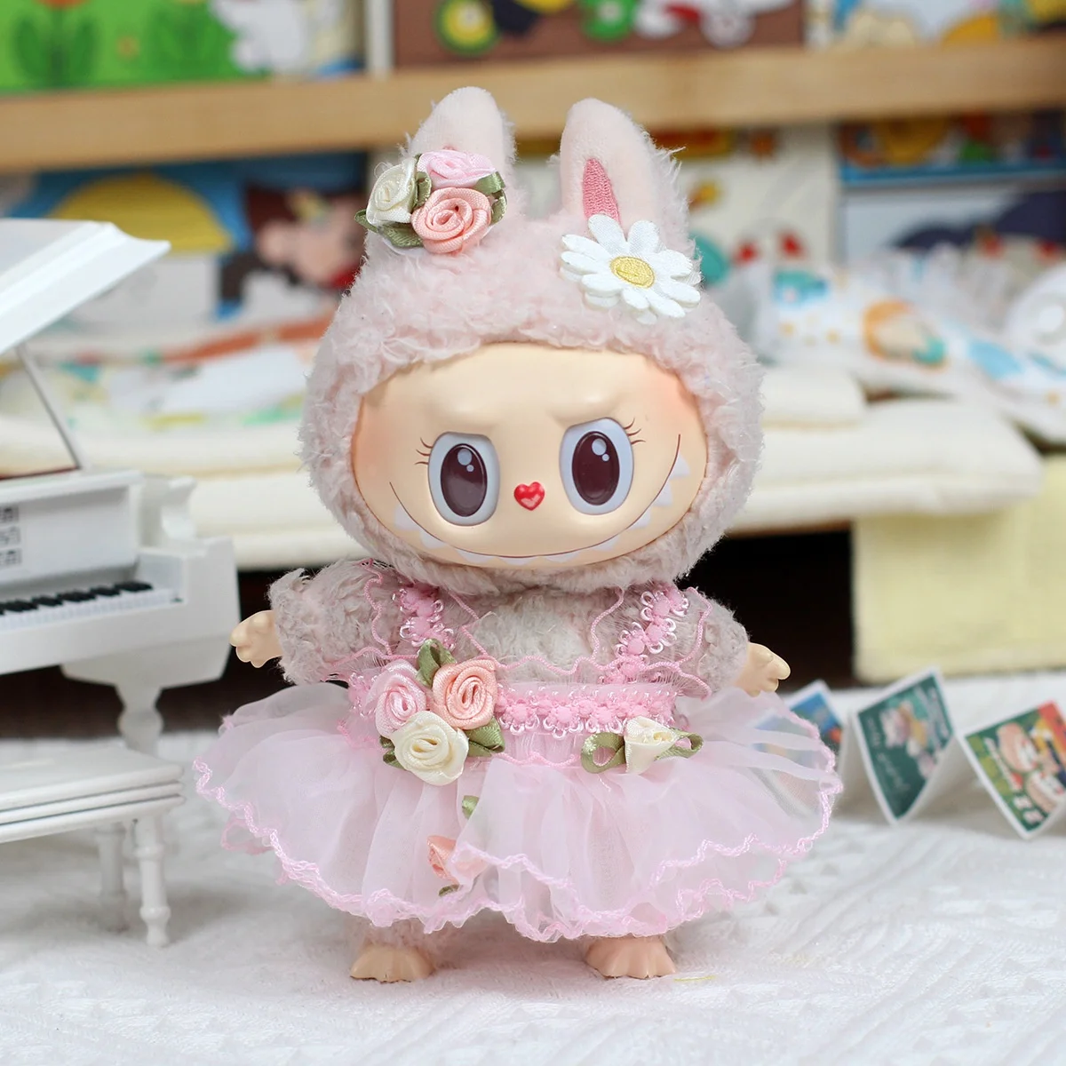 DIY 17cm Labubu Doll Clothes Advanced luxury wedding Heartbeat Macaron Labubu Doll Clothes Changing Light clothes