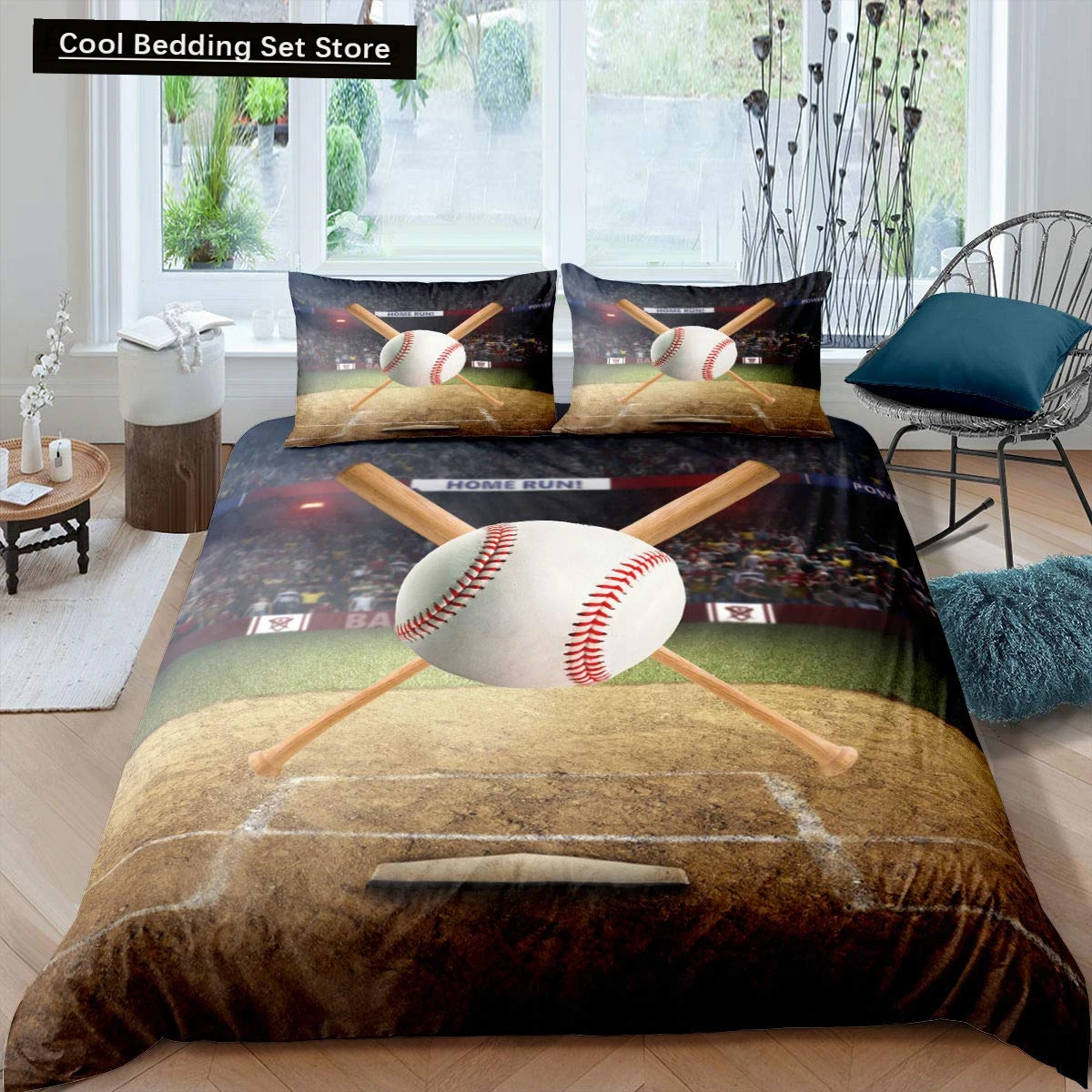 Sport Baseball King Queen Duvet Cover 3D Ball Bedding Set Boys Teens Competition Quilt Cover 2/3pcs Polyester Comforter Cover