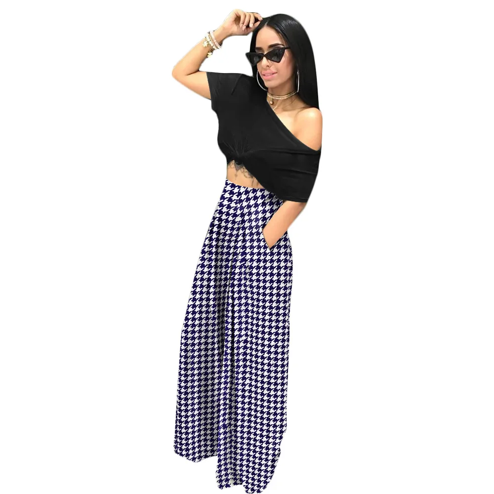 

Grid Printed Trumpet Trousers Casual Pants