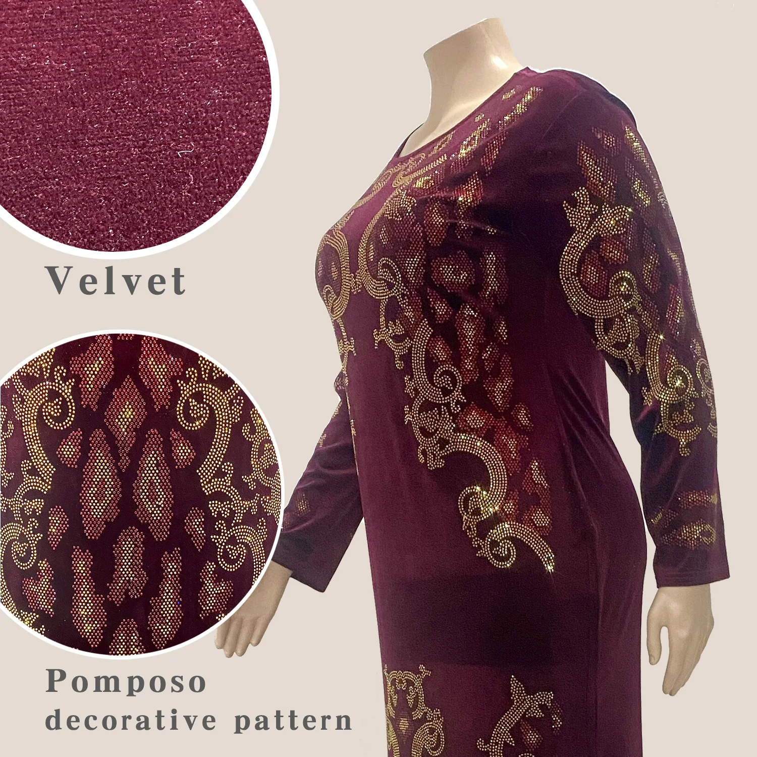 Velvet African Dresses For Women Arab Middle East Muslim Dress Abaya Dubai African Clothes Sequins O Neck Long Sleeve Maxi Dress