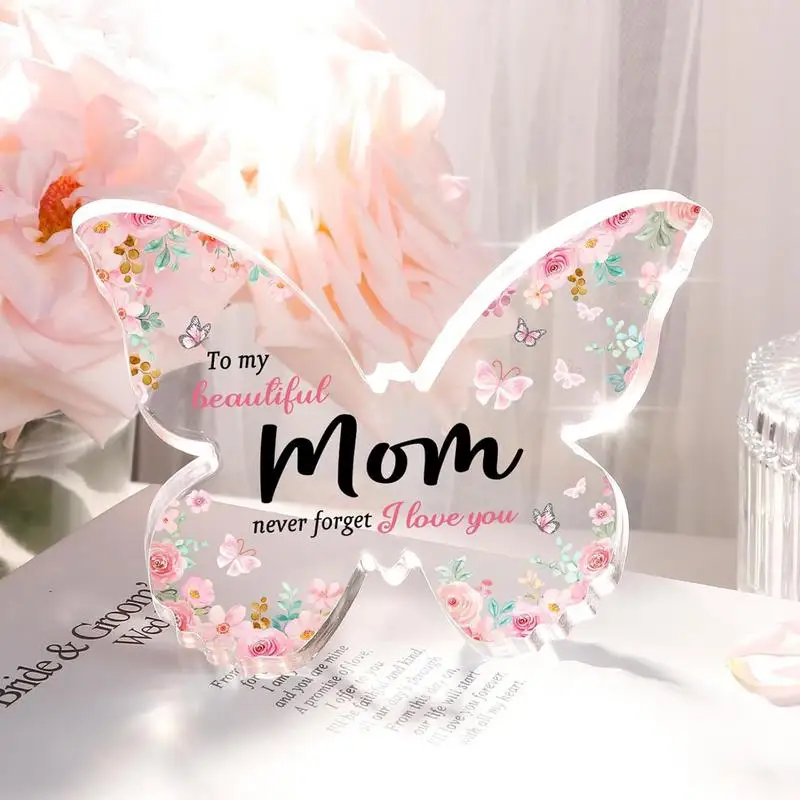 Acrylic Plaques Keepsake for Mom Butterfly-Shaped Plaques with Printed Flower Rustic Butterflies Table Centerpiece Mother's Day