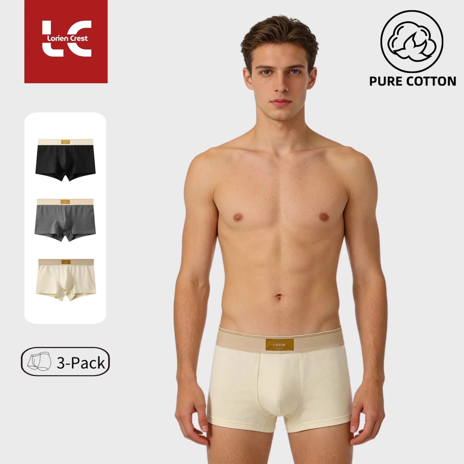 

3 шт. однотонное мужское нижнее белье, свободные мужские боксеры, дышащие хлопковые модные боксеры со средней талией большого размера