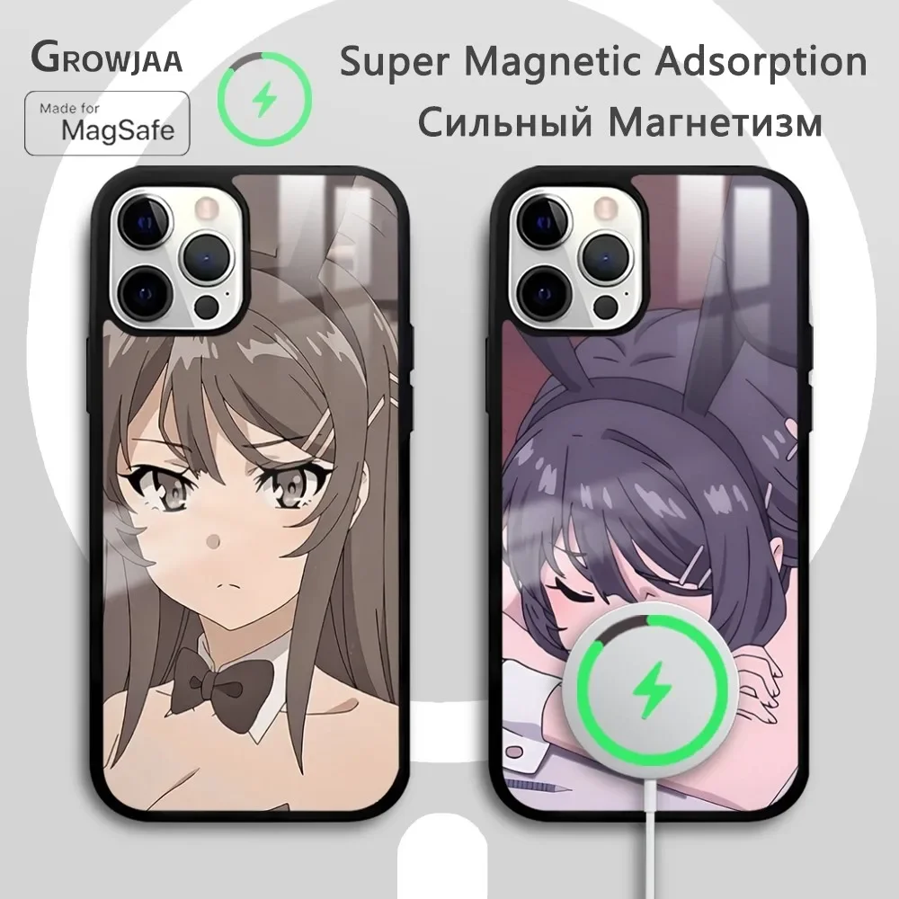 B-Bunny Girl S-Senpai Cartoon Phone Case For iPhone 16 15 14 13 12 11 Pro Max Plus Mini Magsafe Mirror Wireless Magnetic Funda