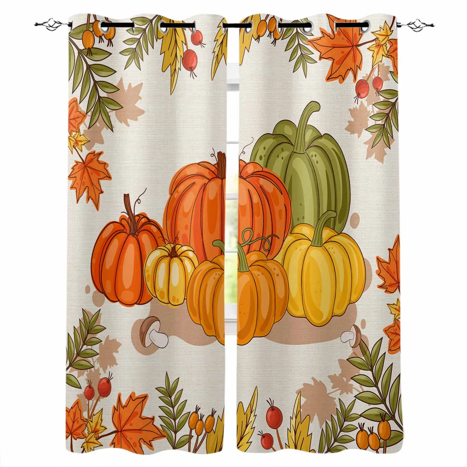 

Maple Leaf Pumpkin Mushroom Curtains for Living Room Window Decoration Curtains in Home Kitchen Luxury Bedroom Drapes