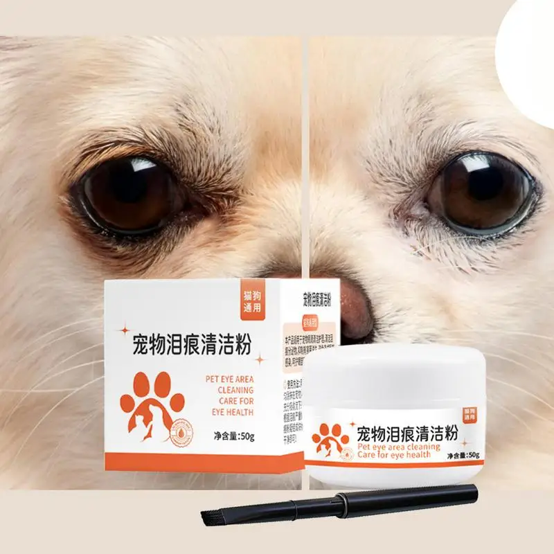 Tear Stain Cleaner For Dogs Mild 50g Dog Tear Stain Remover Powder With Brush Fast-Acting Pet Eye Cleaning Supplies For Home Pet