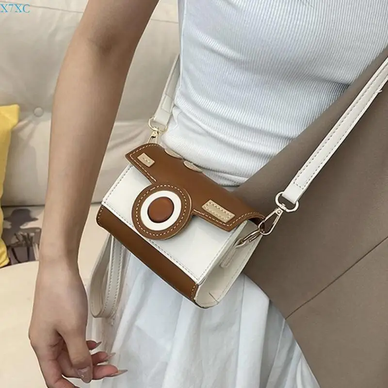 X7XC Women Camera Shoulder Bag Phone Bag Fashion Handbag Contrasting Colors Crossbody Bag PU Leather Bag