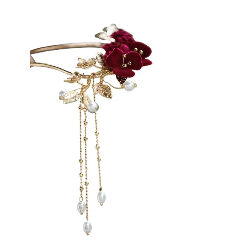 Épingle à cheveux en forme de U, coiffure Xiuhe rouge, épingle à cheveux en forme de disque de mariée classique chinois