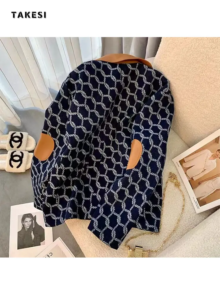 Veste à Carreaux Décontractée pour Femme, Col Coloré Combiné, Veines de Poche, Vintage, Mode de Rue, Automne et Hiver 2022