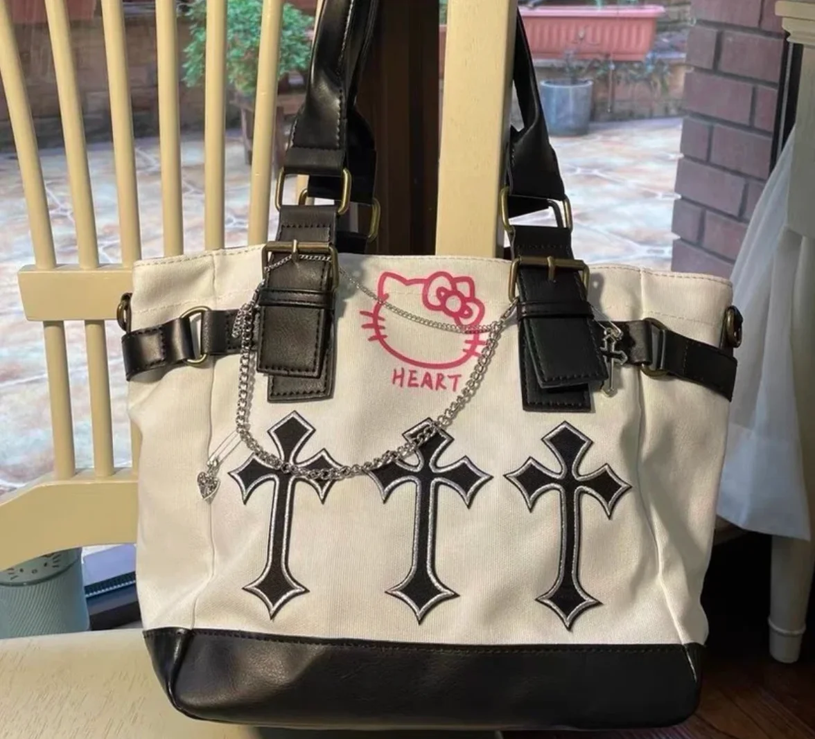 Kawaii Hello Kitty Medieval Splicing Purple Underarm Bag Tote Y2K