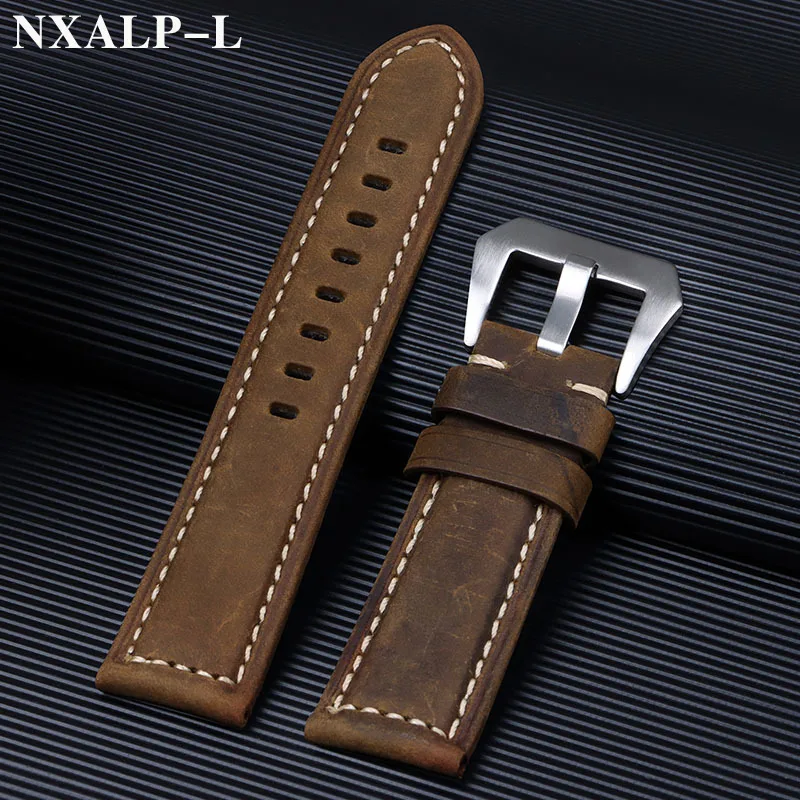 Кожаный ремешок для часов в стиле ретро 20 мм, 22 мм, 24 мм, 26 мм для Panerai, ремешок для часов Omega, масляный воск, матовый браслет из воловьей кожи, мужские аксессуары