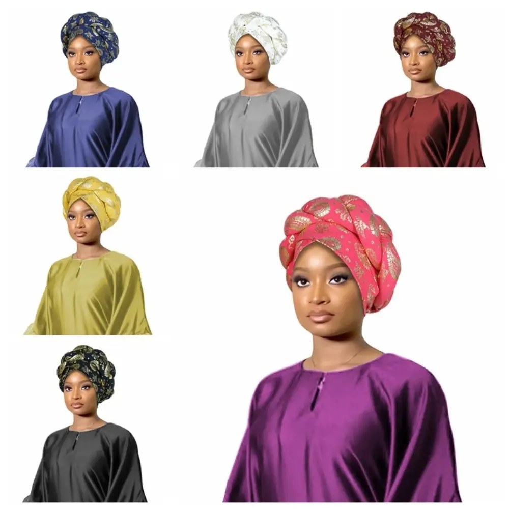Fashion Polyester Cross Brim Beanie Gold Foil Printed Elastic Women Cap Casual Solid Color Braided Headwear Outdoor