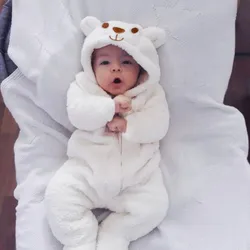 Newborn Baby Clothes Bear Baby Girl Boy Rompers Hooded Plush Jumpsuit Winter Overalls For Kids Baby 0-12M