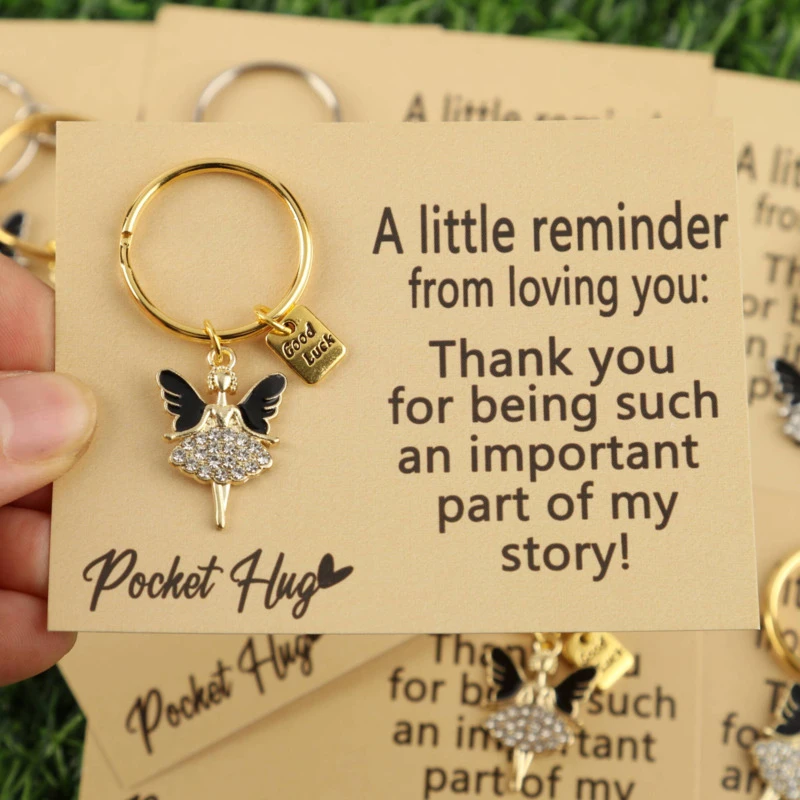 4/8pcs Cute angel combination“Good luck”Keyring set Belt“Thank you for being such an important part of my story”Pocket Hug Card