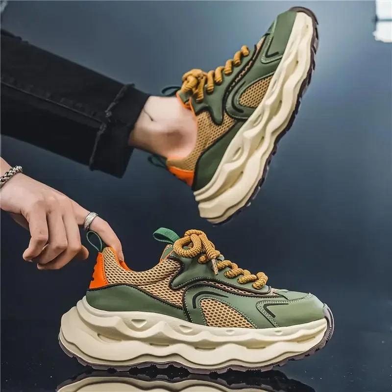 

Лето 2023, новая дышащая сетчатая обувь для спорта и отдыха на толстой подошве, удобная и приподнятая модная мужская обувь