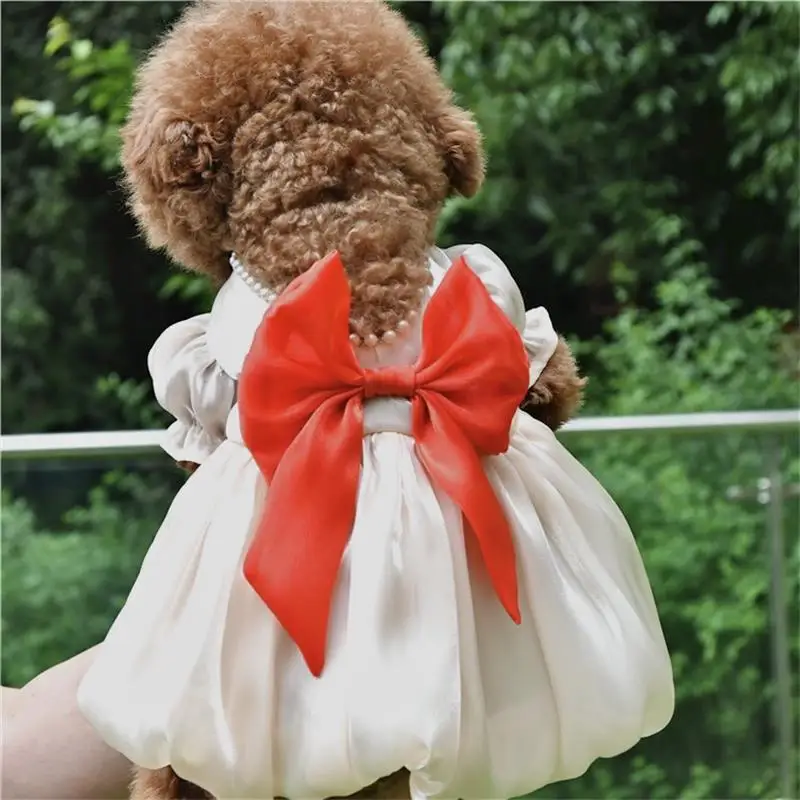 Streamer Yarn Pet Skirt Clothes Spring Summer Bow Yarn Skirt Dog Cat Skirt Teddy Bichon Flying Sleeve Clothes Pet Supplies