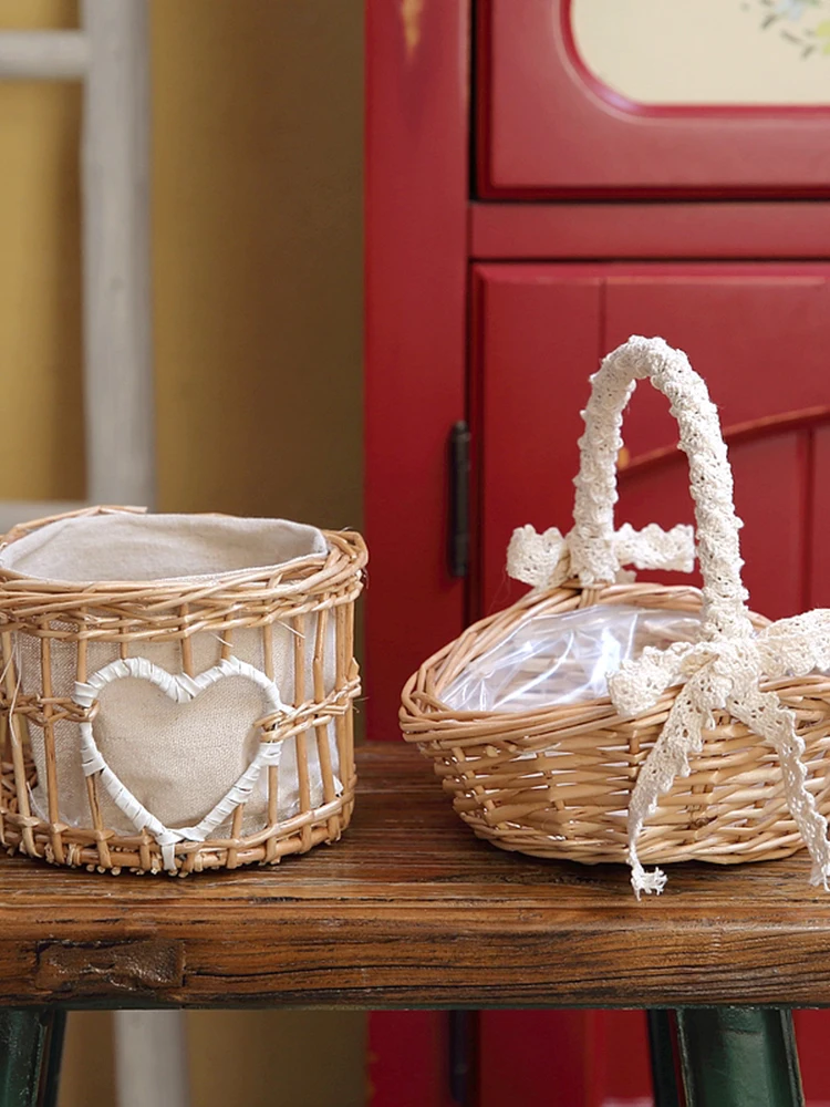 

Handmade Willow Woven Basket Heart Shaped Home Decoration Flower Arrangement Set Living Room Decorative Flower Basket