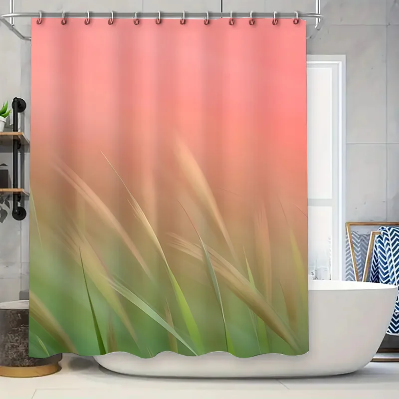 

Элегантная занавеска для душа в стиле природы, мягкая размытая трава с принтом, декор для ванной комнаты, розовые, зеленые оттенки, космическое пространство повысить пространство