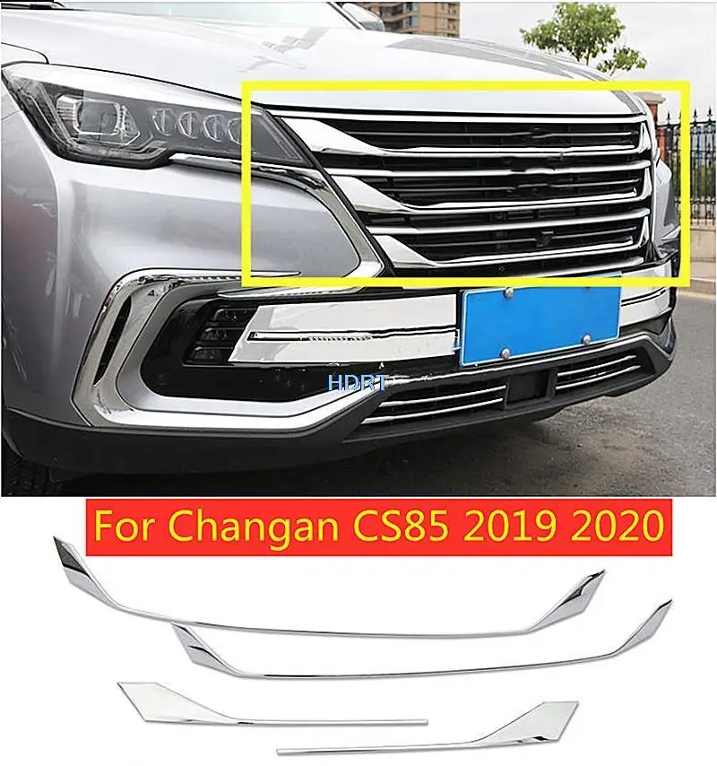 

For Changan CS85 2019 2020 Front Grilles Mesh Strips Bumper Garnish Trims Stainless Steel Middle Net Molding Car Accessories