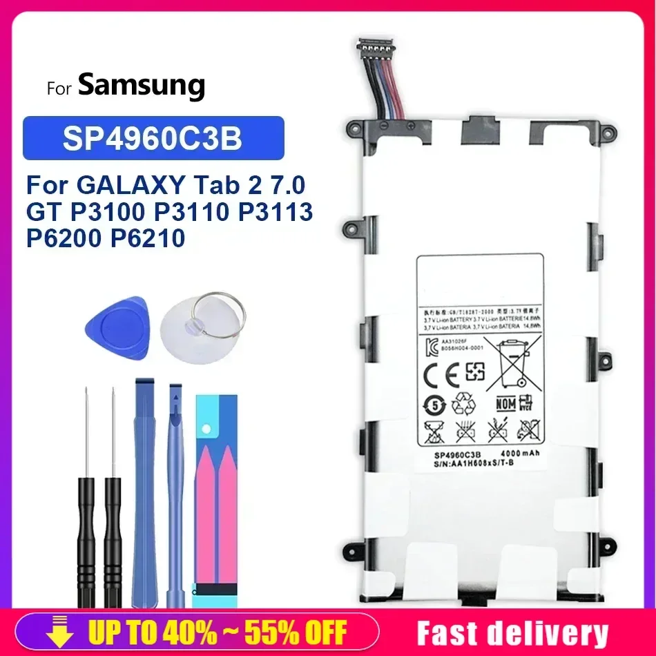 4000mAh Tablet Battery For Samsung GALAXY Tab 2 Tab2 7.0 GT P3100 P3110 P3113 P6200 P6210 GT-P3100 GT-P3110 Li-ion SP4960C3B