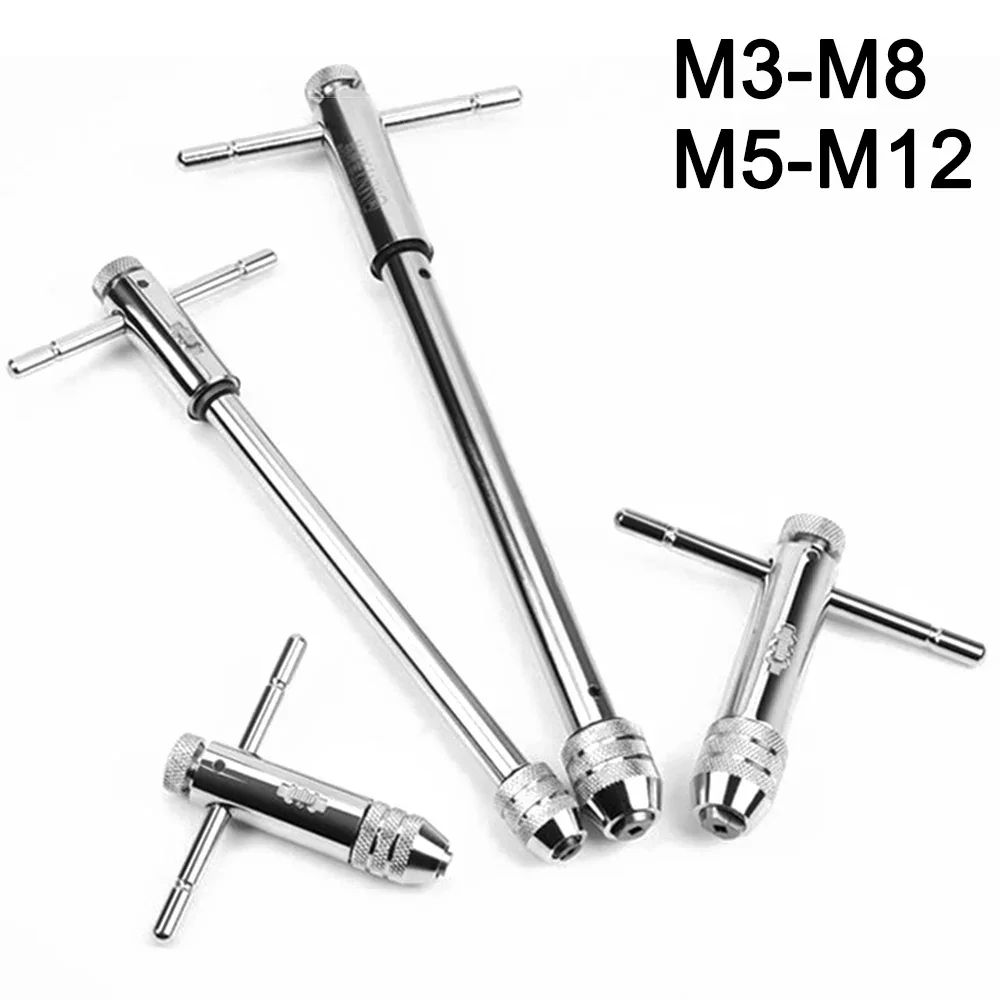 Adjustable M3-M8 M5-M12 Ratchet Tap Wrench with M3-M8 Machine Screw Thread Metric Plug Tap and Die Set Mechanical Workshop Tools