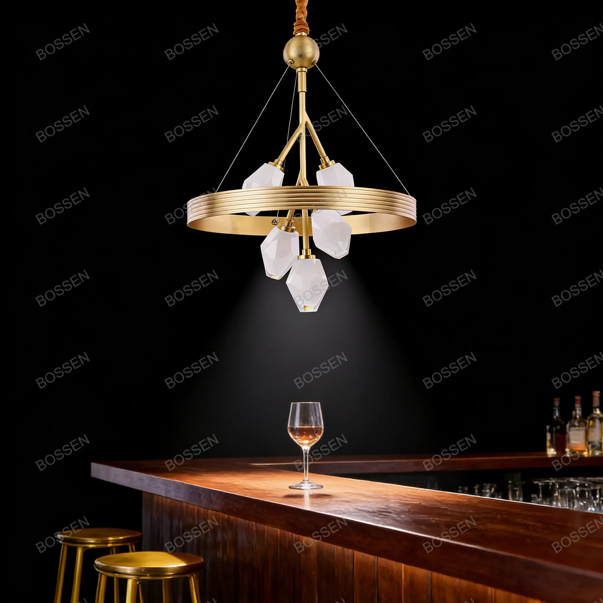 

BOSSEN American Classic Grape Glass Shade Chandelier Luster Brass Dimmable Ceiling Pendant Lamp For Kitchen Island Dining Room