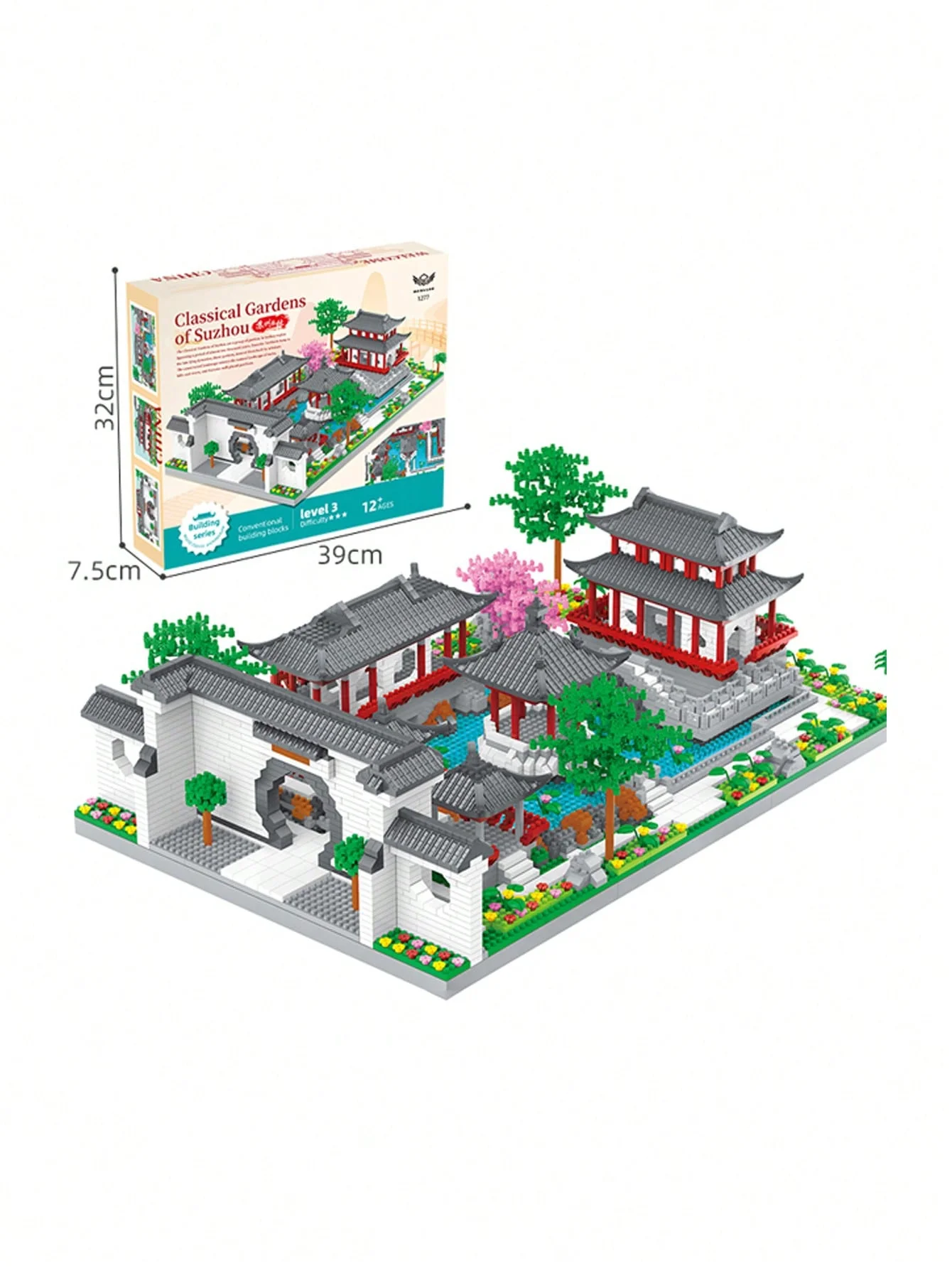 KNYYSECQ Suzhou Garten chinesische klassische Gebäude Mikropartikel Baustein Modell Dekoration Lernspielzeug 3