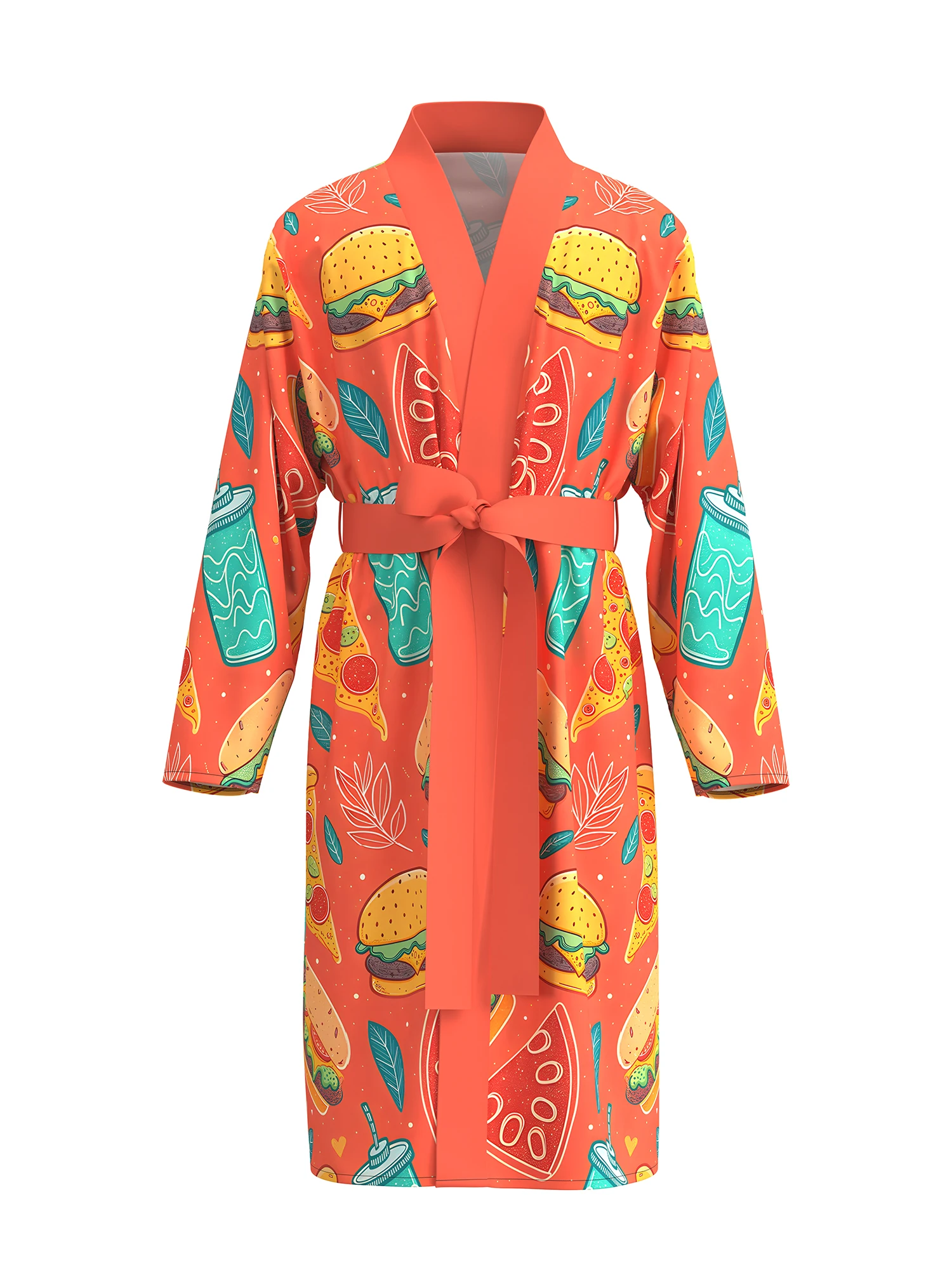 

2026 Spring and Autumn New Men's Pajamas 3D Digital Printed Hamburger Pattern Non-Fading Home Bathrobe Long Long Sleeve Pajamas